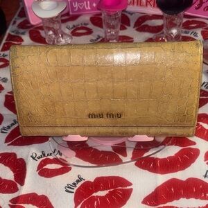 Miu Miu Beige Crocodile-Embossed Wallet